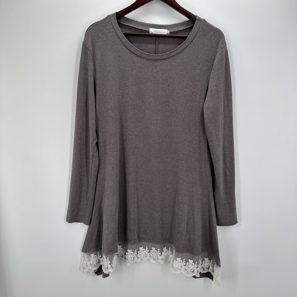 Wekili Womens Gray Tunic Top Long Sleeve Flowy Sharkbite Hem Casual Boho L